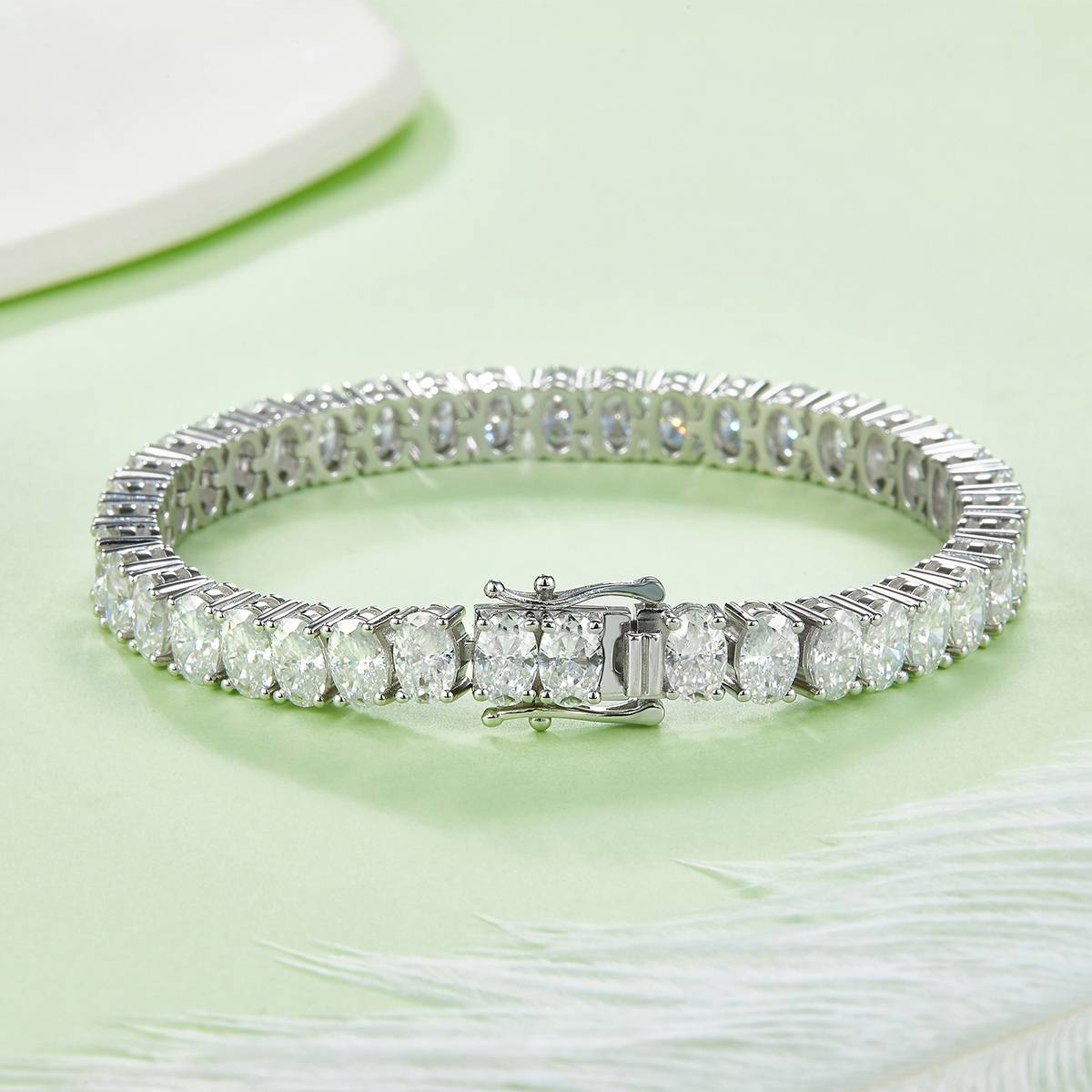 蛋形拼石网球链S925银镀白金手链莫桑钻0.5CT/粒DVVS